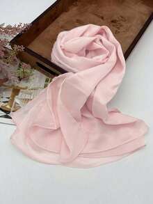 1pc 180*70CM Scarf Texture Crinkled Satin Crepe Crinkled Shawls And Wraps Silk Feeling Chiffon Hijab Women Long Hair Scarves Braids Soft Headscarf Headbands Scarf Bandana Beach Cover Up Sarong Satin Hijab Daily Life Evening Travel Wedding Party Bridal - Baby Pink - View 3