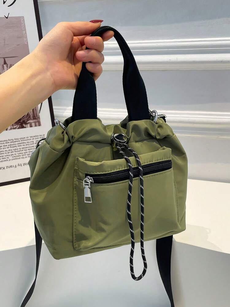 Women's Casual Nylon Waterproof Solid Color Bucket Bag, Handbag And Shoulder Crossbody Bag - Green - View 1