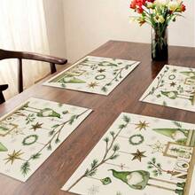 1/4 Set di Tovagliette Natalizie in Lino Stampato a Quadri Bufalo, Babbo Natale Invernale, Albero di Natale, Pupazzo di Neve e Cervo per Tavolo da Pranzo, Lavabili in Poliestere Rettangolari, Sottobicchieri, Tovaglie da Cucina, Tappetini per il Caffè, Adatti per Cucina, Sala da Pranzo, Matrimonio, Decorazione Casa, Decorazione Stanza, Decorazione Interna, Decorazione Tavolo, Decorazione Festa di Natale, Regalo Ideale