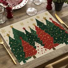 1/4 Set di Tovagliette Natalizie in Lino Stampato a Quadri Bufalo, Babbo Natale Invernale, Albero di Natale, Pupazzo di Neve e Cervo per Tavolo da Pranzo, Lavabili in Poliestere Rettangolari, Sottobicchieri, Tovaglie da Cucina, Tappetini per il Caffè, Adatti per Cucina, Sala da Pranzo, Matrimonio, Decorazione Casa, Decorazione Stanza, Decorazione Interna, Decorazione Tavolo, Decorazione Festa di Natale, Regalo Ideale