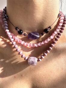 1 pièce Collier pendentif de pierres naturelles en acrylique violet, collier asymétrique élégant et de luxe à la mode pour femmes