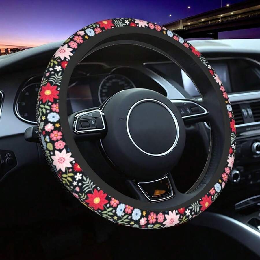 New Cute Flower Steering Wheel Cover 15 Inch For Women Men, Neoprene Anti-Slip Floral Car Steering Wheel Grip Wrap Car Accri Protective Case Cover For Vehicle Truck SUV - 花朵 花卉 均碼 - 查看 1