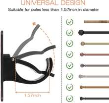 6-Pack Curtain Bracket Holders, Universal Self-Adhesive Wall Mounts, Fits 0.6'' To 1.5'' Rods, Black - 黑色 - 查看 2