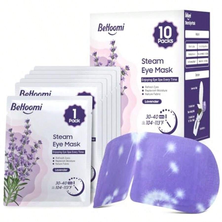 Steam Eye Mask 10 Packs Heated Eye Mask Self Heating Disposable SPA Warm Compress For Eyes Sleep Mask Soothing Moist Heat Eye Masks Travel Essentials Relaxation Gifts Lavender Scent W10 - as pic - View 1