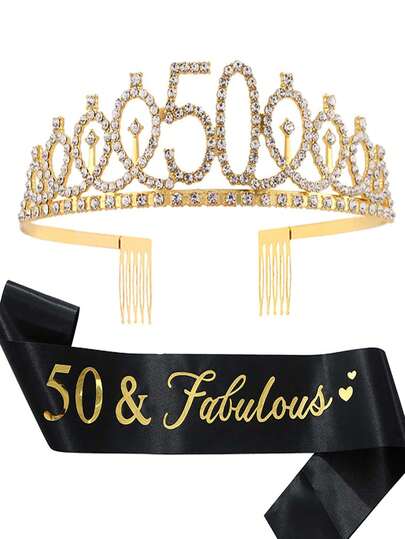 50th Gold Birthday Decorations, 50th Birthday Gifts For Her 50 Year Old Gifts For Women, Happy 50th Birthday Party Favors, 50 And Fabulous Birthday Sash & Crown Tiara Valentine's Day Accessories