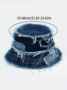 1pc Men's Patchwork Distressed Bucket Hat, Summer/Autumn Tie-Dye Fringe Brim Bucket Hat, Street Fashion Denim Cap Suitable For Outing, Hiking, Streetwear - A - View 8