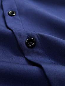 Men's Business Formal Long Sleeve Solid Color Single-Breasted Shirt, For Fall - Navy Blue - View 5
