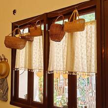 1pc Short Curtains&Window Curtains&Coffee Curtains Without Curtain Rod, Retro Pastoral Romantic Style Daisy Pattern Semi Blackout Beige Tassel Window Curtains, Suitable For Home And Commercial Use, For Kitchen&Window Decoration&Retro Window Matching&Christmas Window Decoration - Yellow Flower - View 7