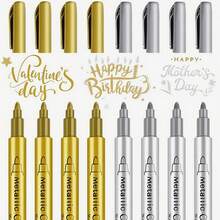 1/4/6/8 件金色和银色永久性记号笔 - 防水，适用于 DIY 工艺品、树脂艺术和办公用品，非常适合剪贴簿、婚礼签名、生日和活动装饰 - 艺术绘画材料，非常适合复活节和圣诞节装饰