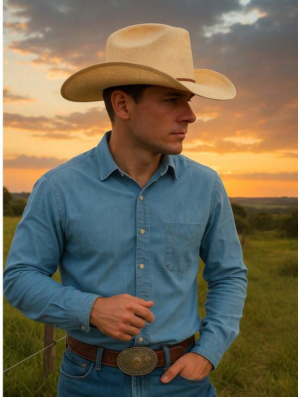 Chapéu Masculino de Palha Carnaúba Estilo Americano Country