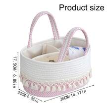 1pc Baby Diaper Caddy, Toy Storage Basket, Handwoven Tasseled Portable Organizer Basket, Detachable Compartments - Multicolor - View 2