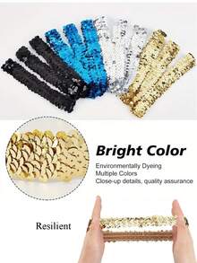 1 szt. Ozdoba do włosów na festiwal muzyczny, karnawałowy fiolet, złoto, zieleń, zieleń, biel, gumki sportowe, błyszczące cekiny, akcesoria do włosów, opaski na głowę, konkursy, występy, tańce, elastyczne opaski na głowę, opaska turban, opaska na pot, jesienno-zimowa opaska na włosy na wakacje, elegancka chusta damska, bandana, miękka opaska na głowę