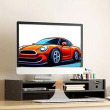 1pc Monitor Riser Stand With Storage Compartments, Ergonomic Neck Support Multi-Slot Display Stand, (Black/White) Pen Slot + Bottom Storage Space, Adjusts Comfortable Viewing Distance And Organizes Office Supplies, Desktop Organizer For Daily Office/Home Office/Workplace - Multicolor - View 4