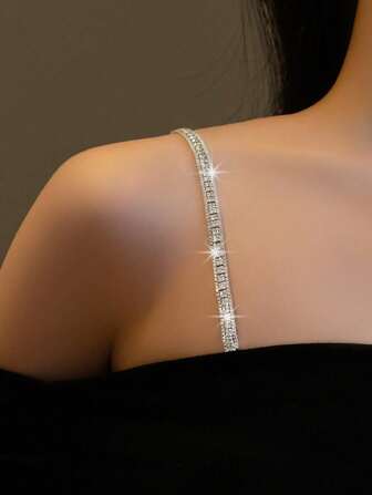 1 件女士水晶装饰胸罩肩带，可调节金属露背内衣胸罩肩带，性感简约肩链，适合婚纱、正式服装