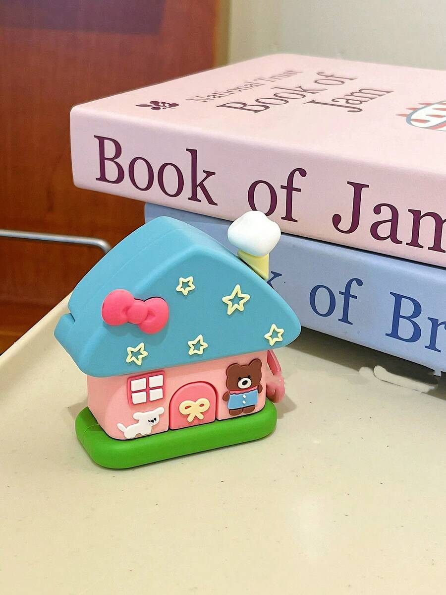 可爱 3D 房子、狗、熊设计保护壳，适用于 Appls Prds 2 无线蓝牙 3，全覆盖硅胶保护壳，适合女士 - 粉色 - 查看 1