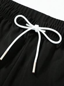Quần jogger ống đứng kẻ sọc thường ngày cho nam, quần dài rộng rãi màu trơn đa năng, mùa xuân/thu, mùa thu - màu đen - Xem 4