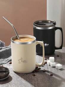 1 pezzo tazza in acciaio inossidabile con coperchio, tazza da caffè da 450ml a doppia parete, tazza da viaggio termica con coperchio scorrevole anti-fuoriuscite, nero/grigio/bianco