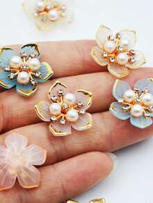 10/30pcs 25mm Gold-Rimmed Rhinestone 5-Petal Flowers For DIY Jewelry, Shoes, Clothing, Bags, Crafts, Gifts - Color Mixing - View 3