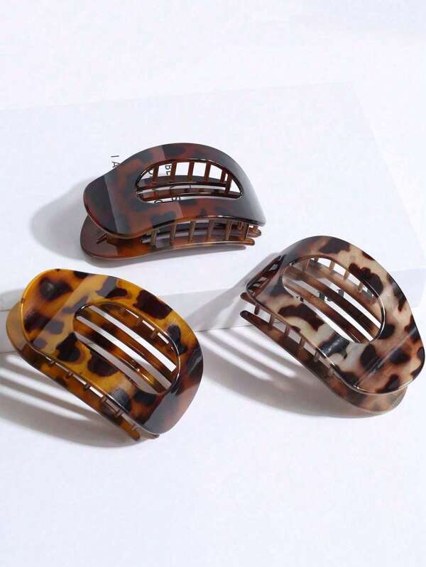 1pc/3pcs Leopard Print Flat Hair Clips, Comfortable Curved Design, Suitable For Women Everyday & Holidays, Casual Driving, Yoga, Etc.