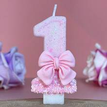 1 件数字形状蜡烛，0-9 数字蜡烛，浪漫派对首选数字蜡烛，用于生日蛋糕装饰，节日和周年纪念派对蛋糕数字蜡烛，闪亮数字设计 - 漸層粉領結 - 查看 6