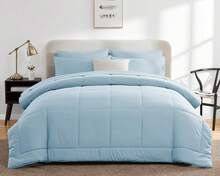 Light Blue Comforter Set Queen 7 Pieces Bedding Set Queen Light Blue Complete Queen Bed In A Bag With All Season Quilted Comforter, Flat Sheet, Fitted Sheet, Pillowcases - 藍色 - 查看 9