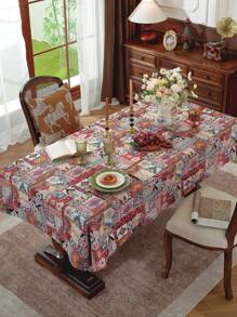 1pc Rectangular Patterned Geometric Tablecloth, Bohemian Thickened Polyester Dust-Proof Heat-Resistant Tablecloth For Daily Home Use, Festivals, Birthday Parties And Other Dining Table Decor