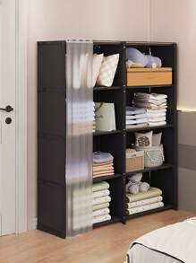 1pc Portable Closet Organizer, Multifunctional Cube Bookcase, Storage Shelves With Curtain, 31.5"W X 15.7"D, Freestanding Assembly, For Bedroom, Living Room, Kitchen, Office, Holidays, Christmas Gift
