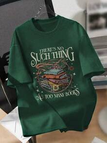 Teen Girl Flowers And Books Print Graphic Tees For Girl Short Sleeve T Shirts,Teen Girl's Summer Tops Crewneck Shirt Blouse - Dark Green - View 1