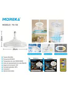 Ventilador de techo Moreka Crystal, luz LED de 34 W con ajuste de luz silencioso, 3 velocidades, ventilador portátil para el hogar de 10 pulgadas - 1PCS - Ver 8