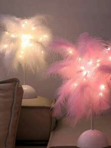 1pc Pink & White Feather Night Light, 40 LED Battery Powered Artificial Feather Lamp, Cute Romantic Ins Style Feather Light, Romantic Cozy Decorative Night Light, Suitable For Girls Bedroom Desk Decoration, Valentine's Day Gift, Birthday Gift, Living Room Tabletop Decoration, Create Romantic Atmosphere Light - Multicolor - View 11