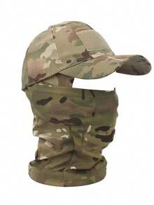 2 件套男女渔夫帽 UPF 50+ 棒球帽+迷彩面罩可折叠防紫外线徒步沙滩遮阳帽