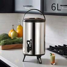 1 Pc Stainless Steel Beverage Dispenser, Multi-Purpose Ice Bucket Outdoor Sprayer, Large Capacity Layered Lid Design, Collapsible Bottom Commercial Insulated Drink Server With Handle, For Adding Ice And Hot Water, Suitable For Party Beer & Juice Storage - Black - View 10