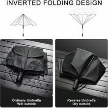 Paraguas de G4Free de 42//54/62 pulgadas, compacto, reversible, de viaje, con 10 varillas, resistente al viento y a la lluvia, doble capa, apertura y cierre automáticos - Plateado/Negro - Ver 5