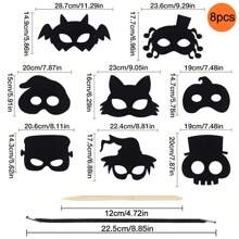 Set de 8 piezas Kit de máscaras de arañazos de Halloween DIY con papel de rascar arcoíris, máscaras y lápices de madera con cintas para decoración de fiestas de Halloween