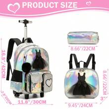 16inch Rolling Backpack For Girls School Backpack With Lunch Box Bag For Elementary Student Wheels Roller Trolley Luggage Bag For School School Accessories School Stuff
