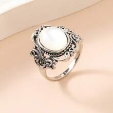 1pc Boho Moonstone Egg-Shaped Ring, Symbolizing Elegance & Beauty, Matching Daily Outfits, Party Accessories, Perfect Gift For Women, Luxury Jewelry