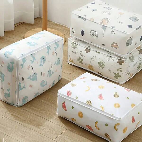 2pcs Baby Room Storage Bags, Large Capacity PEVA Garment Storage Bags - Dustproof Clothes Organizer With Fun Cartoon Illustrations, Perfect For Baby Clothes, Quilts, Bedding & Home Bedroom Use, Pillows, Quilt Storage Bag | Playful Design | Organizer, Large And Small Clothes Organizer Storage.