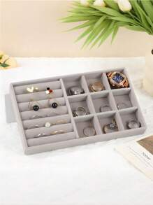 1 Pieza, Caja de almacenamiento de anillos con bordes redondeados con borde dorado, color gris, bandeja de exhibición, caja de almacenamiento de joyas, gran capacidad, madera maciza de alta calidad, para aretes, pendientes, joyería pequeña, joyería, gran capacidad, bandeja de exhibición, caja de exhibición de joyas de madera maciza, adecuada para anillos, aretes, etc., estilo retro, es una opción de regalo para mujeres, regalo del Día de la Madre, regalo para amigos, regalo para novia, regalo para familiares, regalo para maestros, regalo para colegas