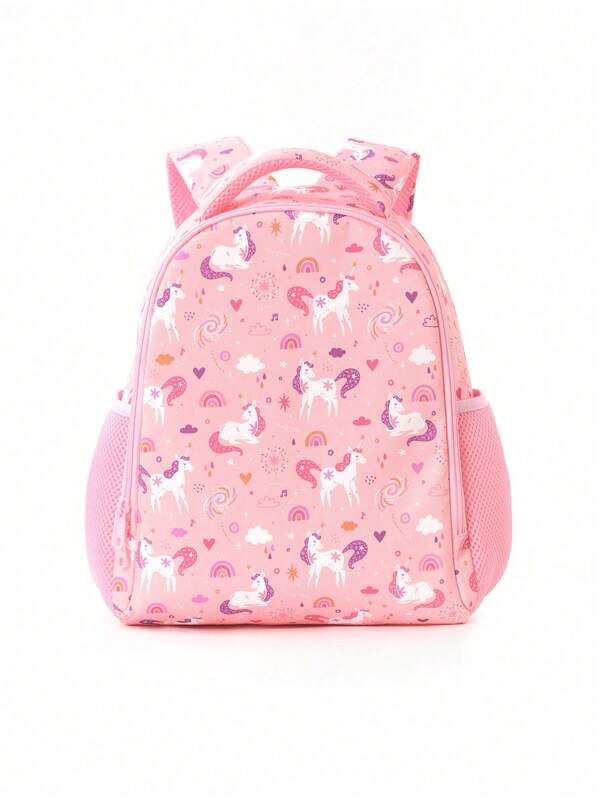 1 rucsac drăguț cu unicorn roz pentru copii, rucsac impermeabil cu desene animate Kawaii, ghiozdan cu buzunar frontal și curea de umăr reglabilă, potrivit pentru ieșiri și naveta zilnică