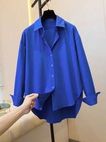 Chaqueta casual de mujer de ajuste holgado, con cuello vuelto y manga larga