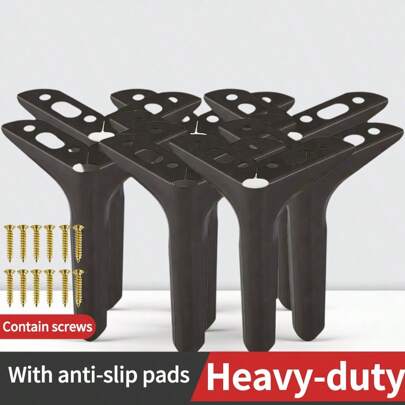 mupingmian 8-Pack 4.5-Inch Heavy-Duty Carbon Steel Triangle Furniture Legs With Anti-Slip Pads - Sleek Metallic Black Finish For Sofa, End Table & Sideboard