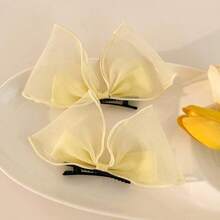 2pcs/Set Cute 3D Bow Rabbit Ear Mesh Hair Clips, Korean Style Princess Hair Clips For Women, Hair Slide, Hair Barrettes