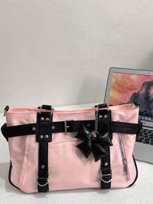 2024 Neue Studentenhandtasche Frauen Große Kapazität Schulter Umhängetasche Süße Motorradtasche Minimalistisches Design Pendler Shopper