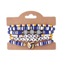 6pcs/Set Sports Themed Bracelet Set - Football, Baseball, Softball, Basketball, Soccer, Volleyball, Great Gift For Sports Lovers