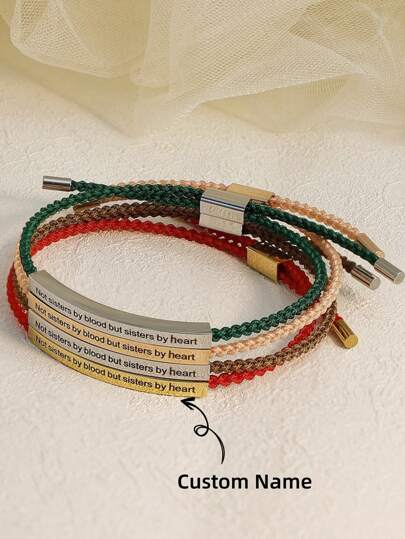 Simple et à la mode Bracelet en corde colorée gravée DIY Bracelet en acier inoxydable Bracelet en corde rouge Bijoux féminins Cadeau Bracelet à barre en acier inoxydable personnalisé, convient aux hommes et aux femmes, Bracelet tressé réglable, Bracelet avec lettre de nom gravée, Cadeau simple et parfait personnalisé, Convient aux collègues/amis/famille, Convient pour les fêtes, les danses