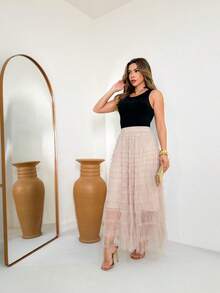 Temperament Knitted Skirt Layered Cake Skirt - Pink Khaki - View 3