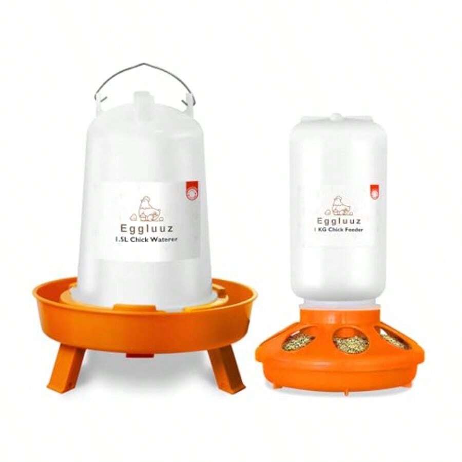 Chick Feeder And Waterer Kit Automatic Chicken Feeder And Waterer Set 1L Chick Feeder And 1.5L Chick Waterer With 3 Heights Adjustable LegsW10 - 如圖 - 查看 1