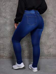 Pantalones vaqueros ajustados para mujer de color azul oscuro, estilo sexy y elegante, perfectos para looks casuales - Azul lavado oscuro - Ver 3