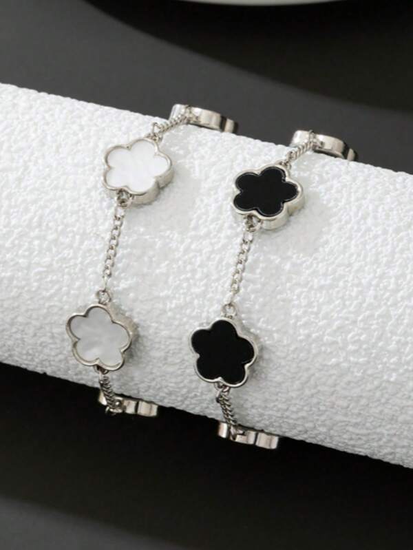 New Classic Fashion 5-Leaf Flower Chain Bracelet Set, Suitable For Men And Women Everyday Wear Or Friend Gift For Occasions