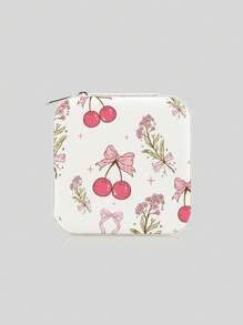 1 pièce Boîte à bijoux, boîte de rangement en PU pour accessoires de maison pour femmes, boîtes à bijoux de voyage, petite boîte à bijoux, boîte à bijoux pour boucles d'oreilles, boîte à bijoux pour colliers, organisateur de rangement de boîte à bijoux, boîte à bijoux vintage, cerise rose avec nœud sans couture